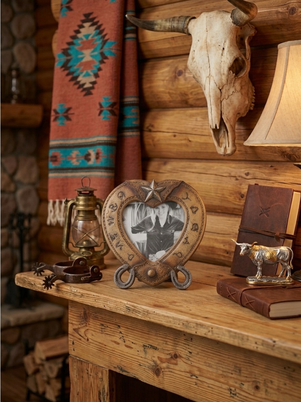 Rustic Western Heart & Horseshoe Tooled Resin Picture Frame 6” x 6” NWOT